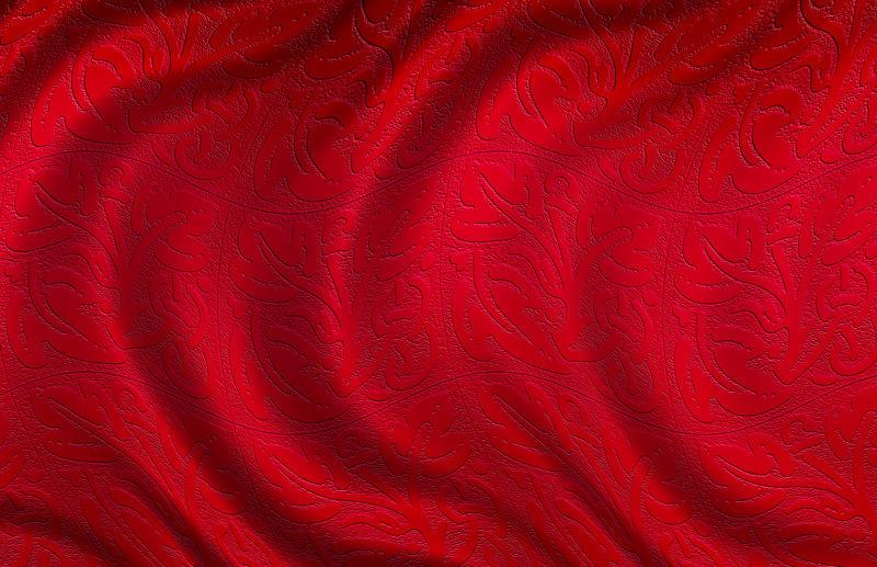 印有花纹的红丝绸